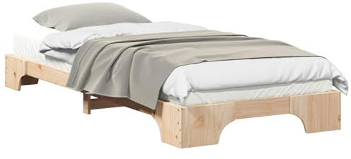 QJBSAVVA Bettrahmen 100x220 cm Braun - Modernes Plattformbett aus Massivem Kiefernholz, Stabiles Futonbett Holzbrett mit Lattenrost für Schlafzimmer und Gästezimmer