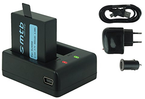 Akku + Dual-Ladegerät (Netz+Kfz+USB) für Qumox SJ4000, SJ4000+, SJ5000, SJ5000+, SJ5000X Elite/SJCam M10(+), X1000 / DBPower EX4000, EX5000 ... s. Liste!