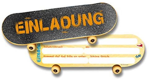 DH-Konzept 6 Einladungskarten * Skateboard * für Kindergeburtstag oder Mottoparty Kinder Geburtstag Party Einladung Einladungen Karte Mottoparty