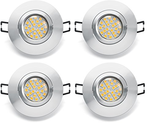 LED Einbauleuchten Set - Rahmen schwenkbar Aluminium poliert / MR16 Fassung/SMD LED / 4W Warmweiß 4 Stück