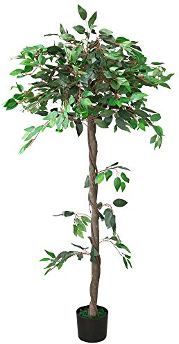 Fico Ficus Benjamin Pianta Albero Artificiale Plastica con Legno Naturale 160 cm Decovego