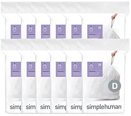 simplehuman Code D Müllbeutel mit Kordelzug, 20 Liter, 12 Nachfüllpackungen (240 Stück)