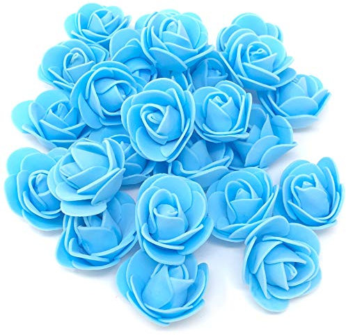 Roses décoratives en mousse, 3 cm environ, bleu, Mousse, bleu, 30mm