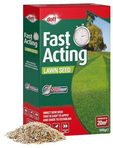 Doff Fast Acting Lawn Seed with Procoat- 500g Lawn Care for Gardens – 100% Coated Grass Seeds - Bird-Resistant & Hard-Wearing