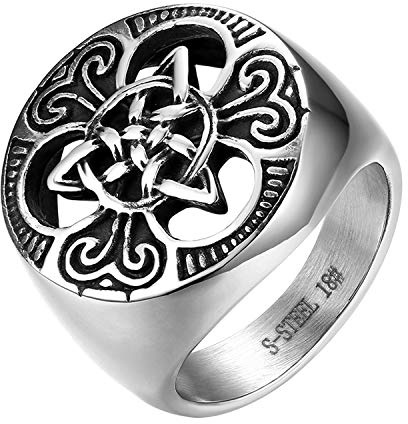 JewelryWe Schmuck Herren-Ring, Edelstahl Keltischer Knoten Triquetra Irischen Dreiecksknoten Gothic Siegelring Rund Ring, Silber, Größe 54 bis 74