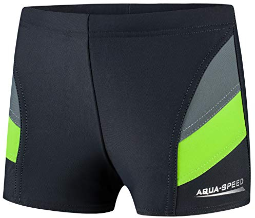 Aqua Speed Kurze UV Badehose Jungen + gratis eBook | Sport Schwimmhose | Trainings Schwimmbekleidung | Kinderbadehosen 38. Grau Grün Gr. 152 | Andy