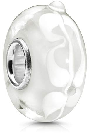 MATERIA Beads Perle Glas weiß Blumen floral - 925 Silber Charms Anhänger Glasperlen Schmuck für Armband 1364