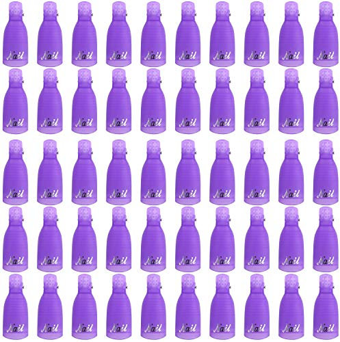 LoveBB 50 Pcs Plastic Nail Polish Remover Cap Clip to Remove Soak Off Acrylic Gel Nail Polish (Purple)