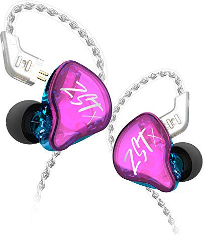 Linsoul KZ ZSTX 1BA+1DD Hybrid Dual Driver HiFi in-Ear Auricolari con cavo a 2 pin staccabile placcato argento per musicisti audiofili (senza microfono, viola)