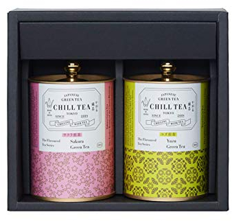 Un Coffret-cadeau de Thé Aromatisé par CHILL TEA Tokyo - Thé Vert 100% Japonais en Feuilles - Thé Vert Sakura(100g Feuilles), Thé Vert Yuzu (100g Feuilles)