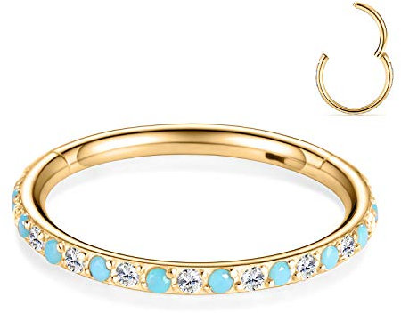 16G CZ Türkis Nasenringe Gold 6mm Septum Clicker 316L Chirurgischer Stahl Segment Helix Knorpel Ohrringe Creolen Daith Piercing Schmuck