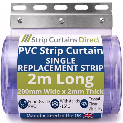 SCD PVC Lamellenvorhang und PVC Streifenvorhang Ersatzlamellen - 2m Länge - 200mm x 2mm Phthalatfreies PVC Transparent für Kühlraum Stall, Pferdestall und Lager
