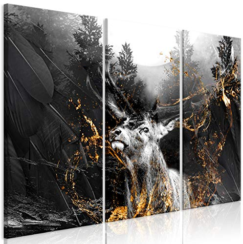 decomonkey Bilder Hirsch Abstrakt 120x80 cm 3 Teilig Wandbild Groß Leinwandbild XXL Deko Wohnzimmer Schlafzimmer Büro Wanddeko Leinwand Pictures For Wall Poster Wall Painting Tiere schwarz
