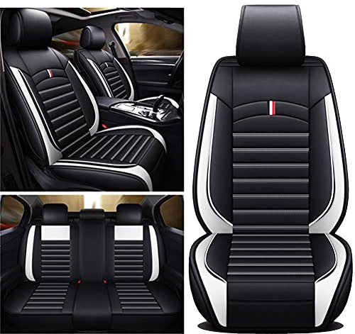 Luxus Leder Autositzbezüge Fit für Golf 3 5 6 7 Golf3 Golf5 Golf6 Golf7 GTI Convertible Wagon Tour Variant Wasserdichter und Tragbarer Autositzschutz, Kompatibel mit Airbag Schwarz Weiß