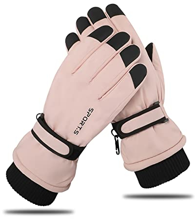 Andiker Winter Damen Skihandschuhe, Winterhandschuhe Warm, wasserdichte Touchscreen Anti Rutsch Snowboardhandschuhe für Skifahren, Laufen und Radfahren (Rosa Schwarz, one Size)