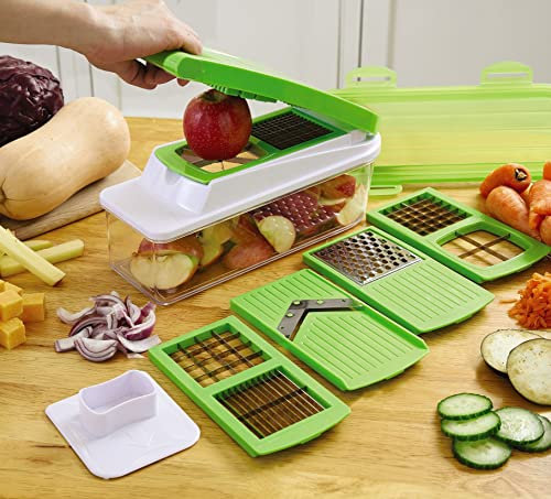 8-in-1 Slicing and Chopping Set – Ideal for Cutting Fruit & Veg, Saves Time, Workspace & Money - Includes a Grater, Mandolin, 6 Push-Through Food Cutters & a Fridge Safe Storage Box