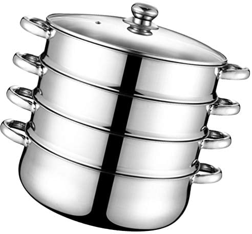 Cabilock Four-Layer Soup Steam Pot Stainless Pot Microwave Steamer Stock Deep Pan Lid Food Grade Stainless Steel