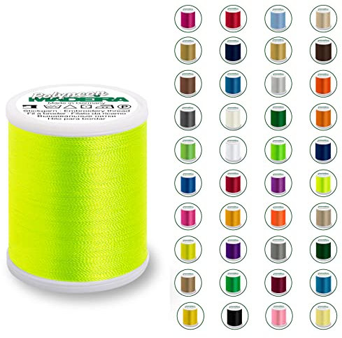 Madeira Polyneon 40 Original | 1.000 m Spule | Stickgarn für Stickmaschine | Maschinenstickgarn | Garn zum Sticken | Stickset (1823 Neon Yellow)