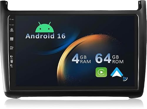 YUNTX[4+64G]Android 16 2 Din Radio con navigazione per VW GOLF/POLO(2010-2016):[Integrato CarPlay/Android Auto/DSP/GPS]-IPS 2.5D 9 Touch screen-DAB/Bluetooth 5.0/Controllo del volante/USB/Mirror-Link