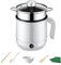 kyaoayo Mini padella elettrica con coperchio, 1,7 l, pentola elettrica calda portatile, antiaderente, versione manuale per dormitorio, per riscaldamento rapido in viaggio, dormitorio (bianco con