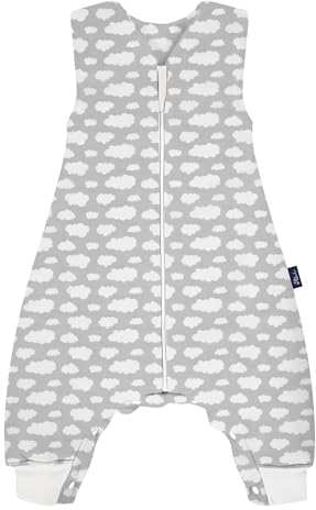 Alvi Sleep-Overall Wolke Silber Exklusiv | Baby Schlafsack mit Füßen | Ganzjahres Babyschlafsack mit Beinen | Schlafsack Kinder - 2.5 TOG | Baumwolle Kinder Schlafsack Jungen und Mädchen