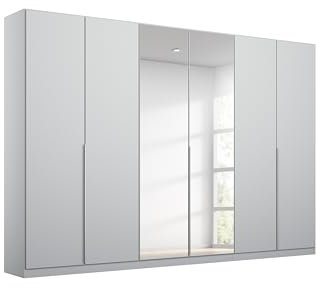 Rauch Möbel Alabama Drehtürenschrank Schrank Kleiderschrank Seidengrau mit Spiegel, 6-türig, Inklusive Zubehörpaket Basic, 3 Kleiderstangen, 6 Einlegeböden, BxHxT 271x229x54 cm