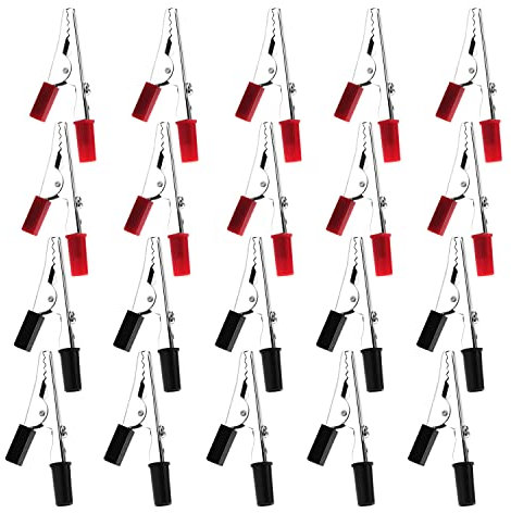 VooGenzek 20 Pezzi Morsetti a Coccodrillo, Coccodrillo Clip per Test in Metallo, con Batteria Clip di isolamento (Rosso Nero)