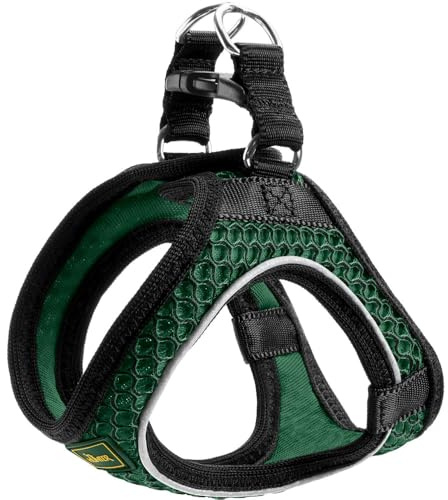 HUNTER Hilo Comfort Geschirr für kleine Hunde mit Netzmaterial und reflektierenden Elementen Farbe dunkelgrün, Größe XXS-XS