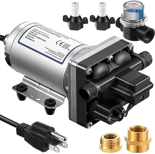 Water Pressure Booster Pump 110v 5.5 GPM 70 PSI, Self Priming Industrial Water Pump with Power Plug, Pipe Fittings Brass Connector Strainer Filter for Kitchen Bathroom Rv Marine Caravan Garden(Silver)