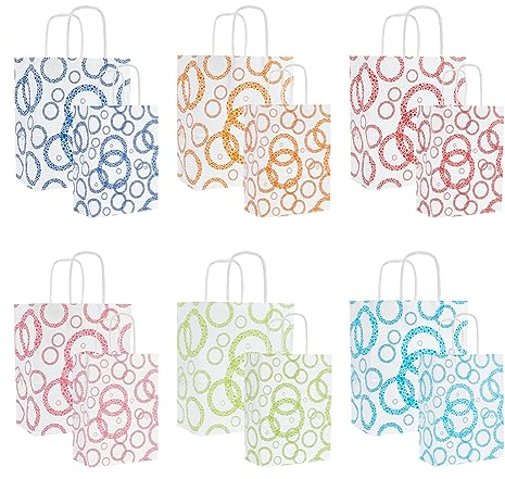 nbeads 36 STK. 2 Größen Papier-Geschenk-Taschen, Gemischte Farben Bubble Muster Party Favor Bags Kraftpapier Taschen Kraft Taschen mit Griff für Business Shopping Hochzeit Party Favors