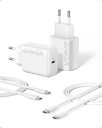 Anker Chargeur USB C 25 W avec câble USB C, Chargeur Samsung Charge Rapide PPS pour Samsung Galaxy S23 Ultra/S23+/S23/S22/S21/S20/Note 20, etc. (Lot de 2 câbles de 1,5 m Inclus)