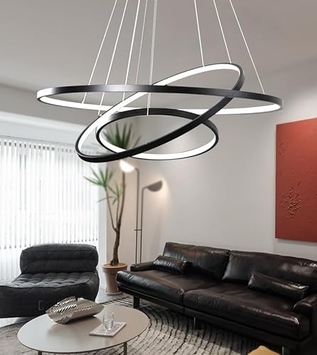 Qiaomao LED Kronleuchter Dimmbar Pendelleuchte Schwarz Hängelampe mit Fernbedienung 115W, Moderne Ring Deckenleuchte Höhenverstellbar Hängeleuchte Wohnzimmer Esstisch Esszimmer Schlafzimmer 40+60+80cm