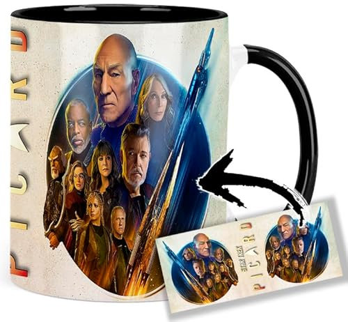 Picard Patrick Stewart Michelle Hurd Jeri Ryan Harry Treadaway Tasse Innen & Henkel Schwarz Keramikbecher Mug AAA