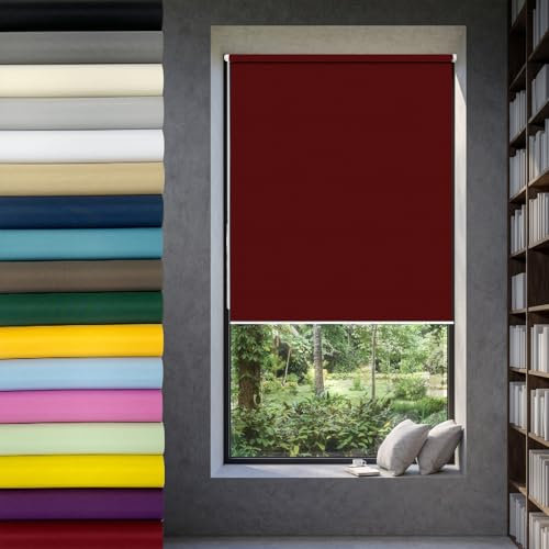 Estor Enrollable Opaco 50 x 60 cm Estor Opaco Persianas Tela Oscurecedora Ventana Evitar Rayos UV y Sol100%, Fácil Instalar,Poliéster para Puerta Caravana, Vino Tinto