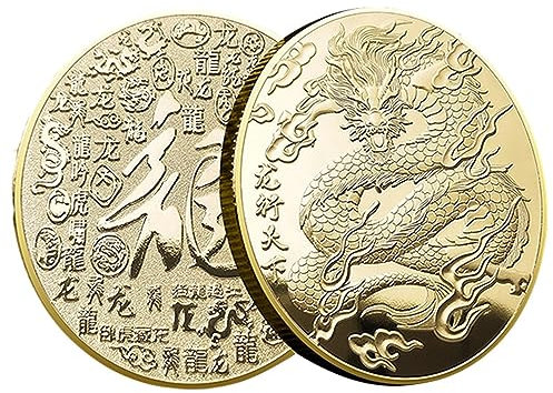 Pièce de Monnaie Dragon Chinoise | Pièce Souvenir Traditionnelle du Signe du Zodiaque Dragon 2024 | Pièces en métal gaufrées pour la fête du Printemps Chinois, pièce Souvenir Dragon