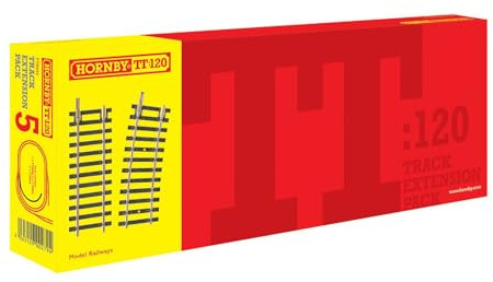 Hornby - TT8034 TT Gauge Track Pack 5, Zusätzliche Gleisteile für Modelleisenbahn-Sets, Spielzeugeisenbahn-Gleisteile, beinhaltet: 1x TT8008, 5X TT8003, 1x TT8010, Hobbys für Männer, Maßstab 1:120