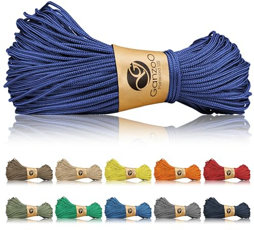 Ganzoo Paracord 125 Seil 1mm Takel-Schnur, Nylon & Polyester, Blau, vielseitig für Knoten, Takelung, Griffwicklung und Bastelprojekte, Armband, Schlüsselanhänger, Hundehalsband, Hundeleine, Camping