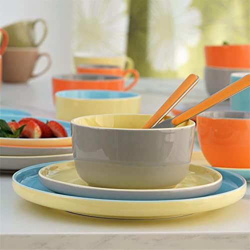 VILLA ITALIA BORNEO Porzellan Geschirrset für 6 Personen in 4 Colorn (6 Flache Teller - 6 Dessertteller - 6 Schüssel) - Tafelservice 6 Personen - Porzellan Geschirr Set - Ess Service 6 Personen