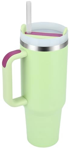 YuanDiann 1200 ml/40oz de acero inoxidable de doble pared termo con asa y tapa, taza de café para llevar, pajita, vaso grande, vaso de viaje, taza de coche, taza térmica, verde claro