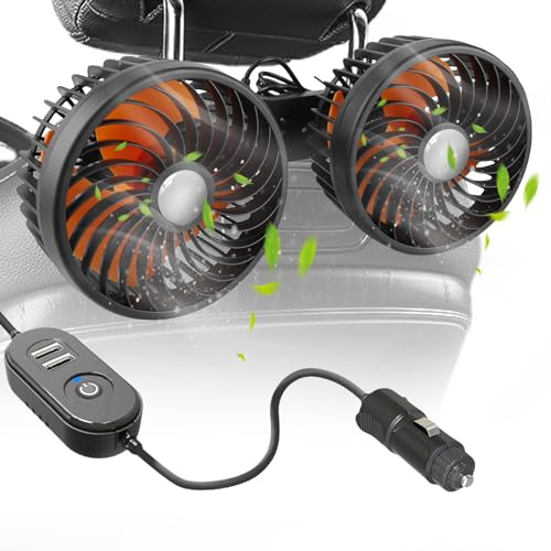 Vegena Ventilatore 12V Auto a Doppia Testa Con Presa Accendisigari - Ventola a Clip Per Veicoli, Camper, Suv
