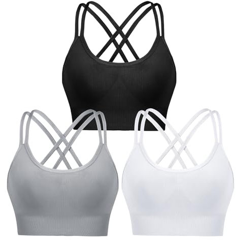Leversic Sport BH Push up Cross Back Design Bustier Damen mit Gepolstert Ohne Bügel Damen-BHS mittelstarkem für Fitness Lauf Joggen, 315-Schwarz+Weiß+Grau, S