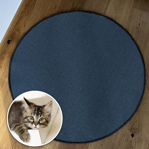 Floordirekt Katzen Kratzmatte rund 120cm Ø aus Natur Sisal Kratzteppich Kratzmöglichkeiten für Katzen Kratzmöbel für Wand oder Boden - robust & waschbar, blau