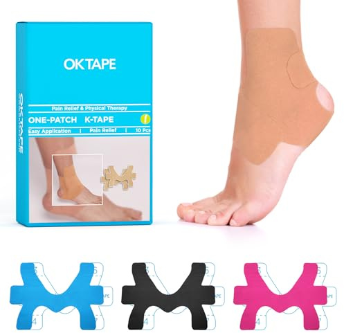 Sport-Kinesiologie-Knöchelbandage für Knöchelverstauchungen und Verletzungsheilung, Einstruktur-K-Tape-Patches, Kinesiologieband Knöchelstütze Kompressionsunterstützung (Beige-10pcs)