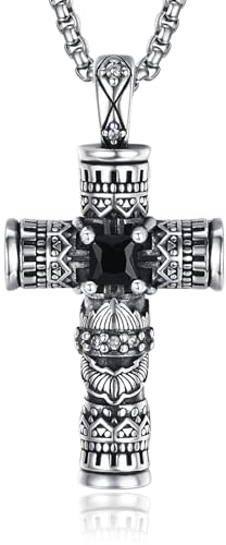 PRAYMOS Urne Kreuz Halskette für Asche Männer Frauen 925 Sterling Silber Kreuz Gedenk Kremation Schmuck für Tierurnen Kleine Keepsake Anhänger für Menschliche Asche