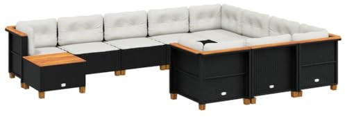 vidaXL Garten Sofa Garnitur 11-TLG., Gartenmöbel Set mit Kissen, Sitzgruppe für Garten Terrasse, Sitzgarnitur Lounge Modular, Schwarz Poly Rattan