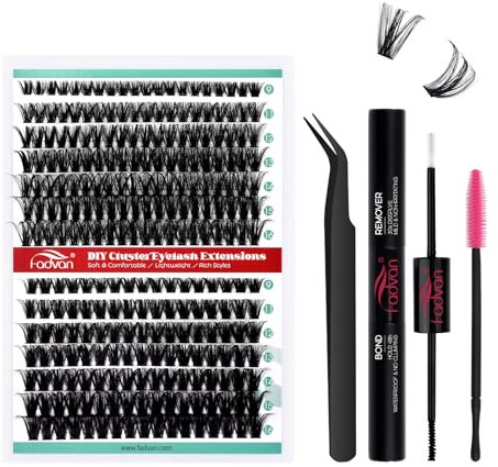 FADVAN Kit Extension Cils 280Pcs Extension Cils Kit Faux Cils Courbure D Individuels Avec Lash Bond and Remover Applicato de Cils en Grappe Cluster(Kit-60D+80D-0.07D-Mix 9-16mm)