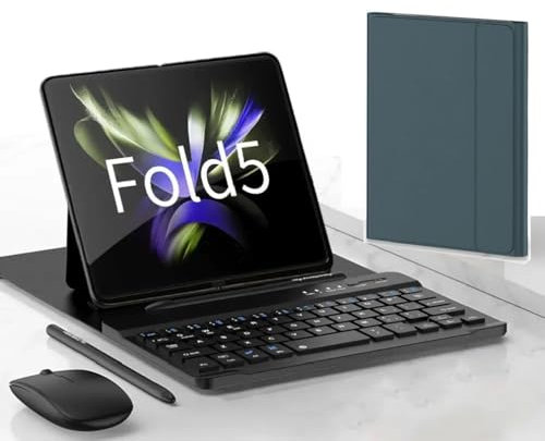 Ensemble clavier et souris sans fil avec S Pen pour Samsung Galaxy Z Fold 5 / Z Fold 4 5G Clavier Bluetooth + souris + stylet tactile (vert)