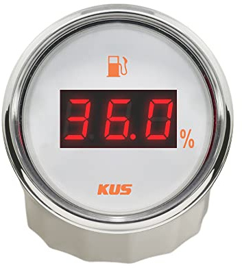 KUS 52mm 2'' Fuel Level Meter Gauge 240-33ohm with Red and Yellow Backlight 12V 24V Universal for Truck Boats Vessels