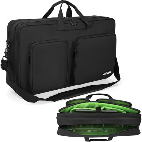 AKOZLIN Tragetasche für Pioneer DDJ SR SR2 RR Denon MC4000 Numark NVII Mixtrack Pro 3 NV Platinum Controller Portable DJ Controller Tragetasche Double Layer Controller Travel Bag 60x36x14 cm Schwarz