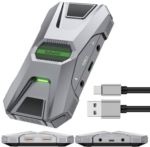 Kuhaimi High-Definition USB 3.0 Capture Card，Full HD 1080P 60FPS Video Cam Link Game Recording and Live Streaming Works for PS5/Switch/Camera/PC/OBS，Supports Up to YUY2